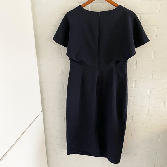ASOS Midi dress Flounce Cape Angel Sleeve Pockets V neckline Navy blue Sz 10 - Picture 14 of 15